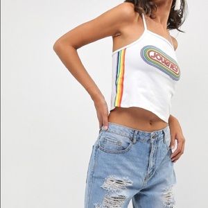 Forever 21  White Journey Graphic Cropped Cami